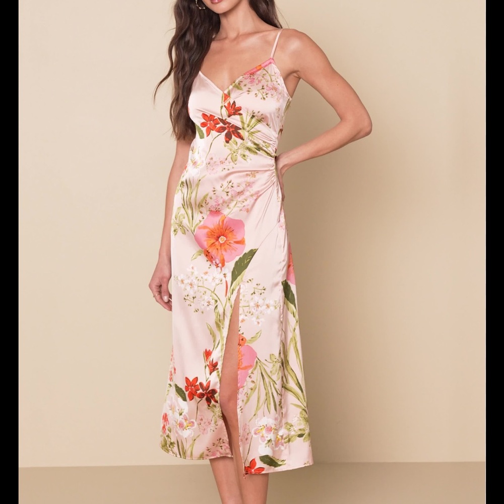 Lulu's Pink Floral Midi Dress